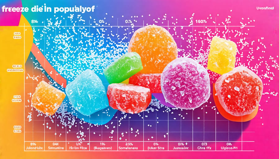 A graphical representation depicting the increase in popularity of freeze dried candy in the confectionery market